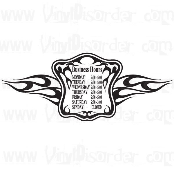 Custom Flaming Store Business Hours Decal