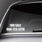 Car window for-sale decal: "FOR SALE" 866-123-3726