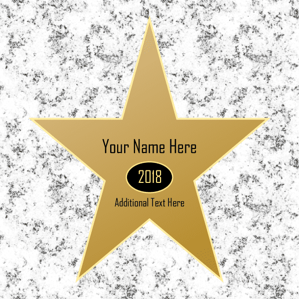 Gold star floor vinyl sticker with custom name and year 2018, small text below