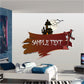 Haunted house sign decal with bats, windmill, and SAMPLE TEXT on brown brush stroke
