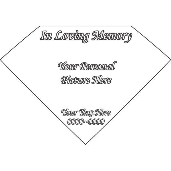 Memorial diamond sticker with "In Loving Memory" and placeholder text