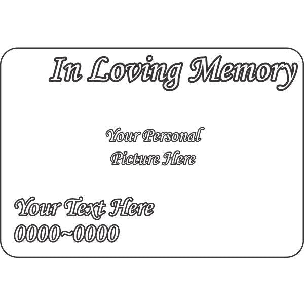 Memorial rounded sticker reading 'In Loving Memory' with picture and text placeholders