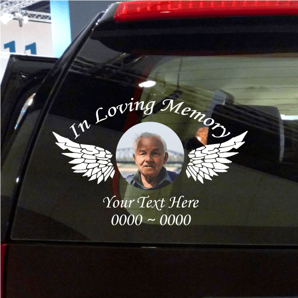 Custom In Loving Memory Decal with a Photo Inlay and Wings