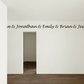 Long text decal with cursive names on wall