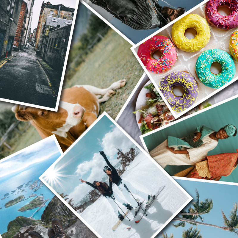 Custom photo sticker set with multiple colorful printed images and die-cut shapes