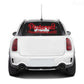Custom Pinterest decal on rear window, red Pinterest logo and YourPinterestID text