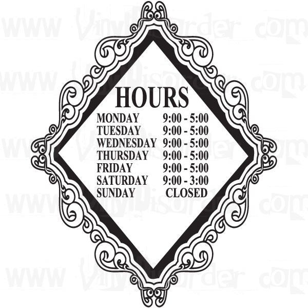 Custom Business Hour Window Decal - bhE