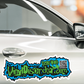 White vinyl magnet with graffiti-style text and QR code