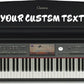 Digital keyboard with white and black keys and large custom text
