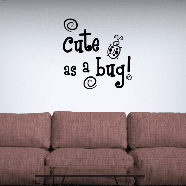 Wall decal: 'Cute as a bug!' text with black ladybug icon