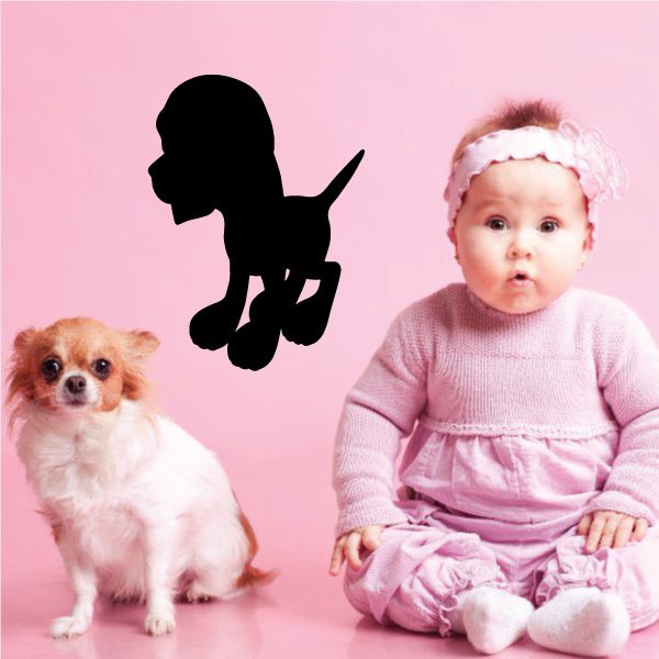 Cartoon dog decal with black silhouette