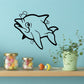 Dolphin wall decal, light blue cartoon with black outline