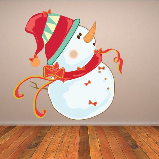 Image of Cute Gazing Snowman with Bows Decal