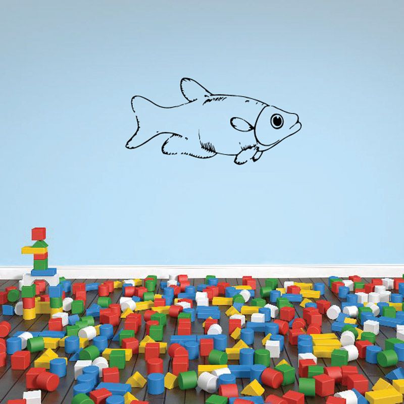 Cute goldfish decal sticker, cartoon blue fish outline with fins and tail