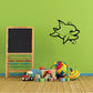 Happy dolphin decal, black cartoon line art with open mouth and small bubbles