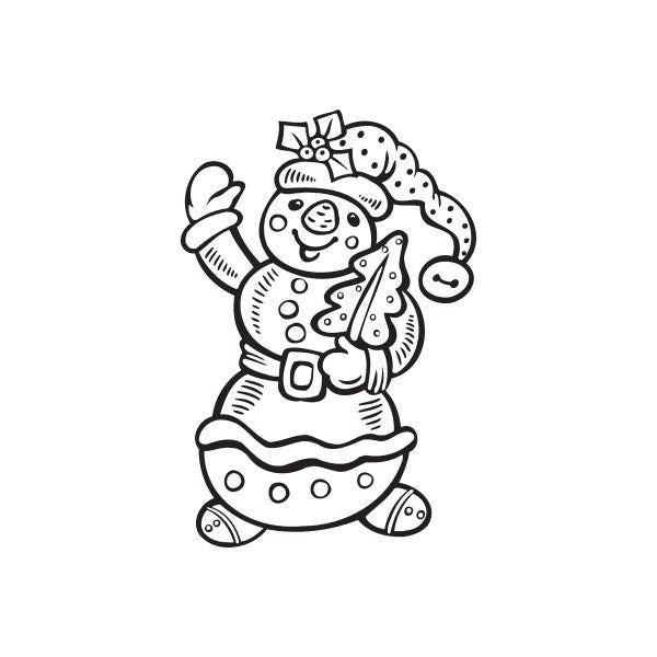 Image of Cute Snowman Greeting Holding Tree Decal