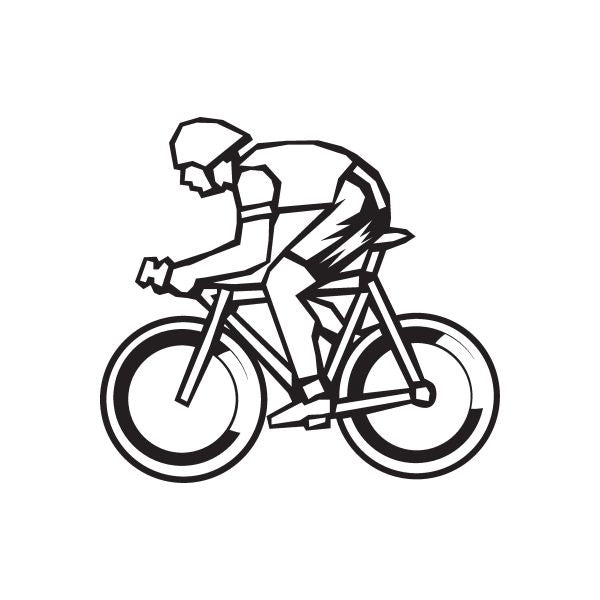 Cycling pedal bicycle decal, black line art rider on bicycle