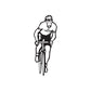 Cycling rider line-art decal, black and white pedal-forward pose