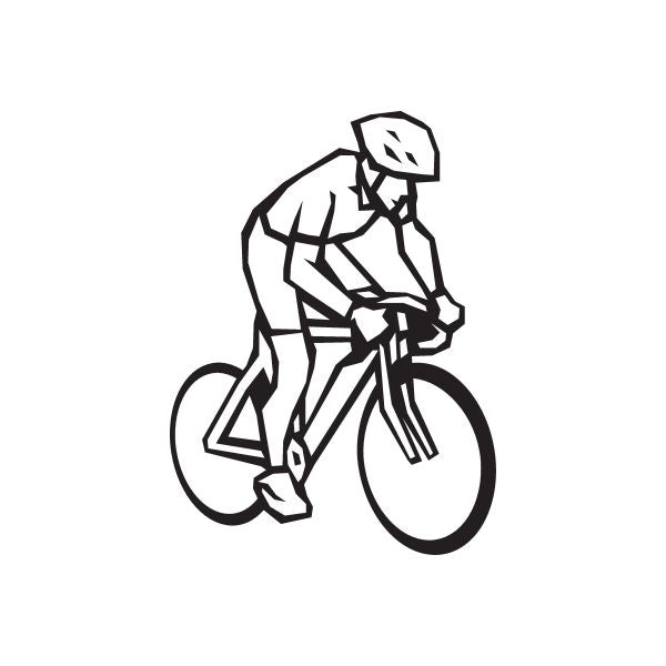Cycling rider decal of a black-and-white cyclist on a bicycle