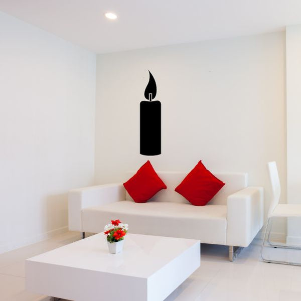 Cylindrical Diwali candle decal, black candle icon with flame and wick