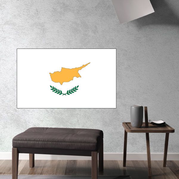 Cyprus flag sticker, rectangular design with yellow map and green laurel