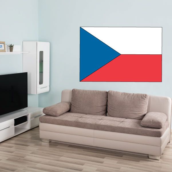 Czech Republic flag sticker, rectangular with blue triangle, red bottom, white border