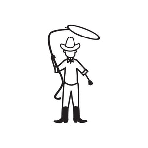 Cowboy decal of a dad wearing a hat, holding a rope lasso overhead.