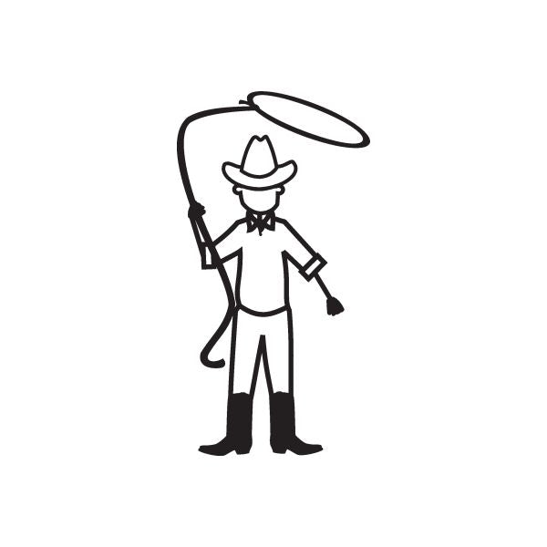 Cowboy decal of a dad wearing a hat, holding a rope lasso overhead.