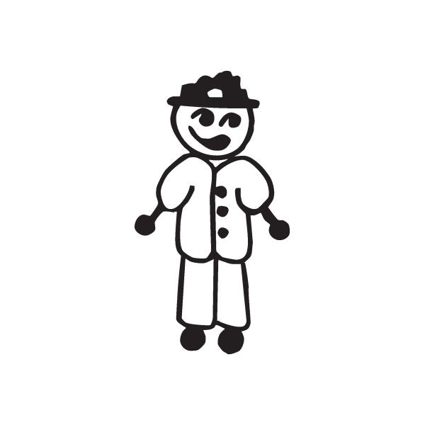 Doctor dad decal of a smiling cartoon figure in a hat and white coat, black and white.