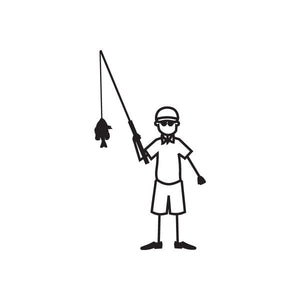 Black outline fishing dad decal with man holding a fishing rod and lure