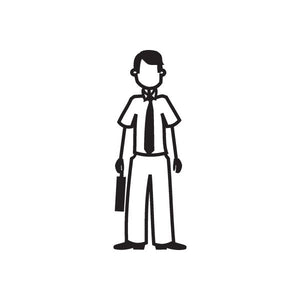 Dad in black business suit and tie holding a suitcase decal