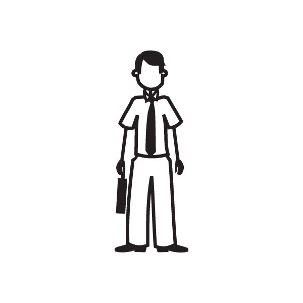 Dad in black business suit and tie holding a suitcase decal