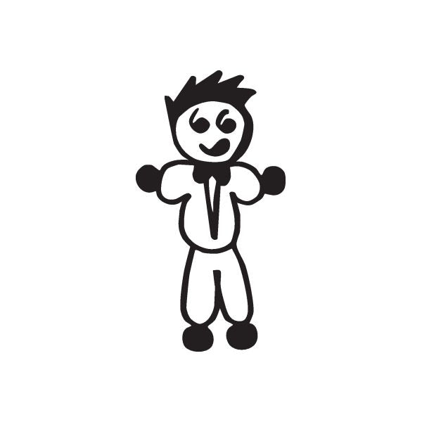 Cartoon dad decal with glasses, hoodie and shorts, black outline