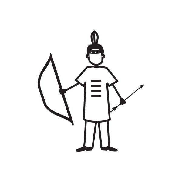 Dad Indian decal, black outline cartoon character holding a sword-like weapon