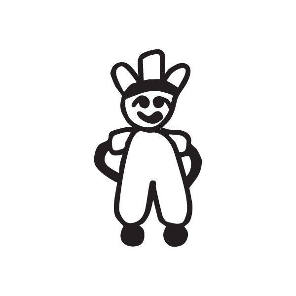 Black jester decal with tall hat and smiling face outline