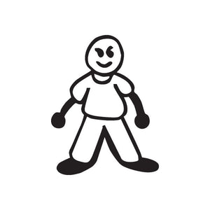 Mischievous bald dad wall decal with smiling cartoon figure, black outline