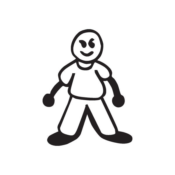 Mischievous bald dad wall decal with smiling cartoon figure, black outline
