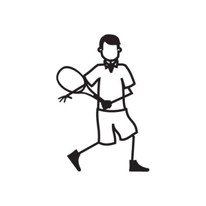 Tennis-playing dad decal: black outline figure holding a tennis racket