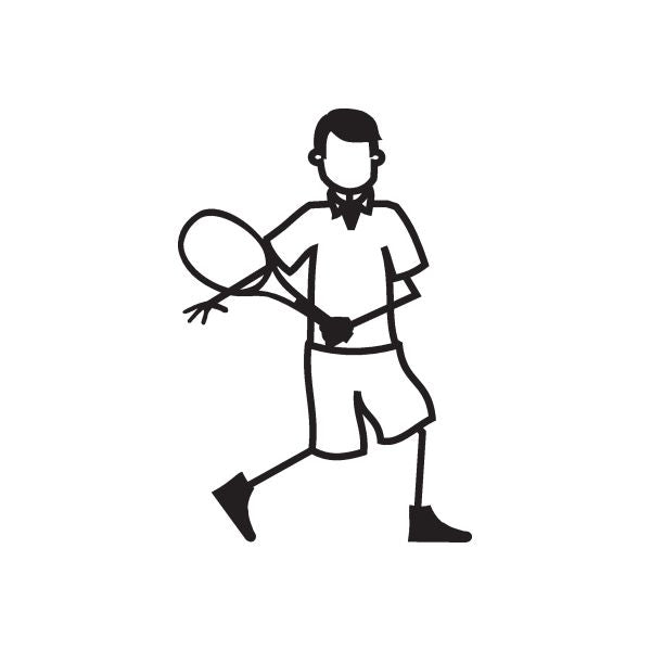 Tennis-playing dad decal: black outline figure holding a tennis racket