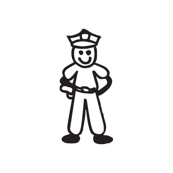 Dad policeman cartoon decal in black line art