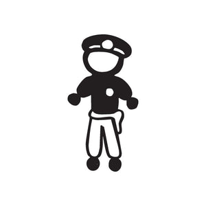 Policeman no-face decal, black cartoon figure with hat and open hands
