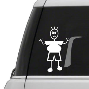 White dad character worried face decal on dark car window