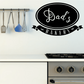 Dad's Bakery wall decal with black oval logo, white “Dad's” and BAKERY ribbon