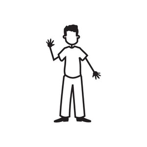 Cartoon dad waving decal, black outline no-face figure