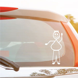 Waving dad decal in white line art on car window