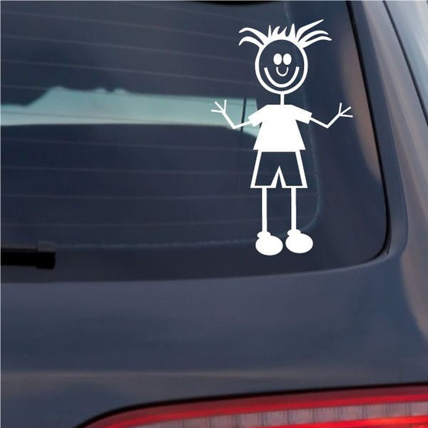 Smiling dad stick-figure decal with spiky hair, open arms, and hanging feet