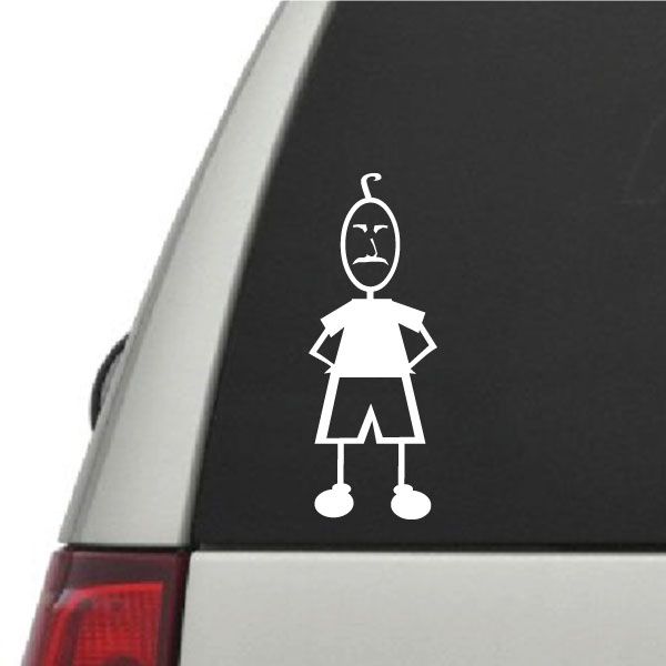 White line art dad with moustache decal, hands on hips