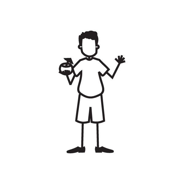 Black no-face dad holding coconut drink vinyl decal, simple outline figure