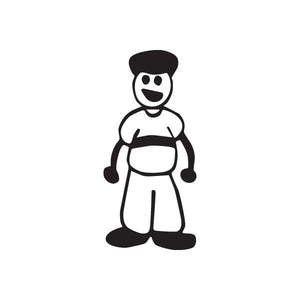 Cartoon dad decal with hat, glasses, and striped shirt graphic in black