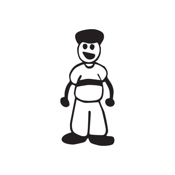 Cartoon dad decal with hat, glasses, and striped shirt graphic in black